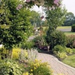 Summer landscape with brick path